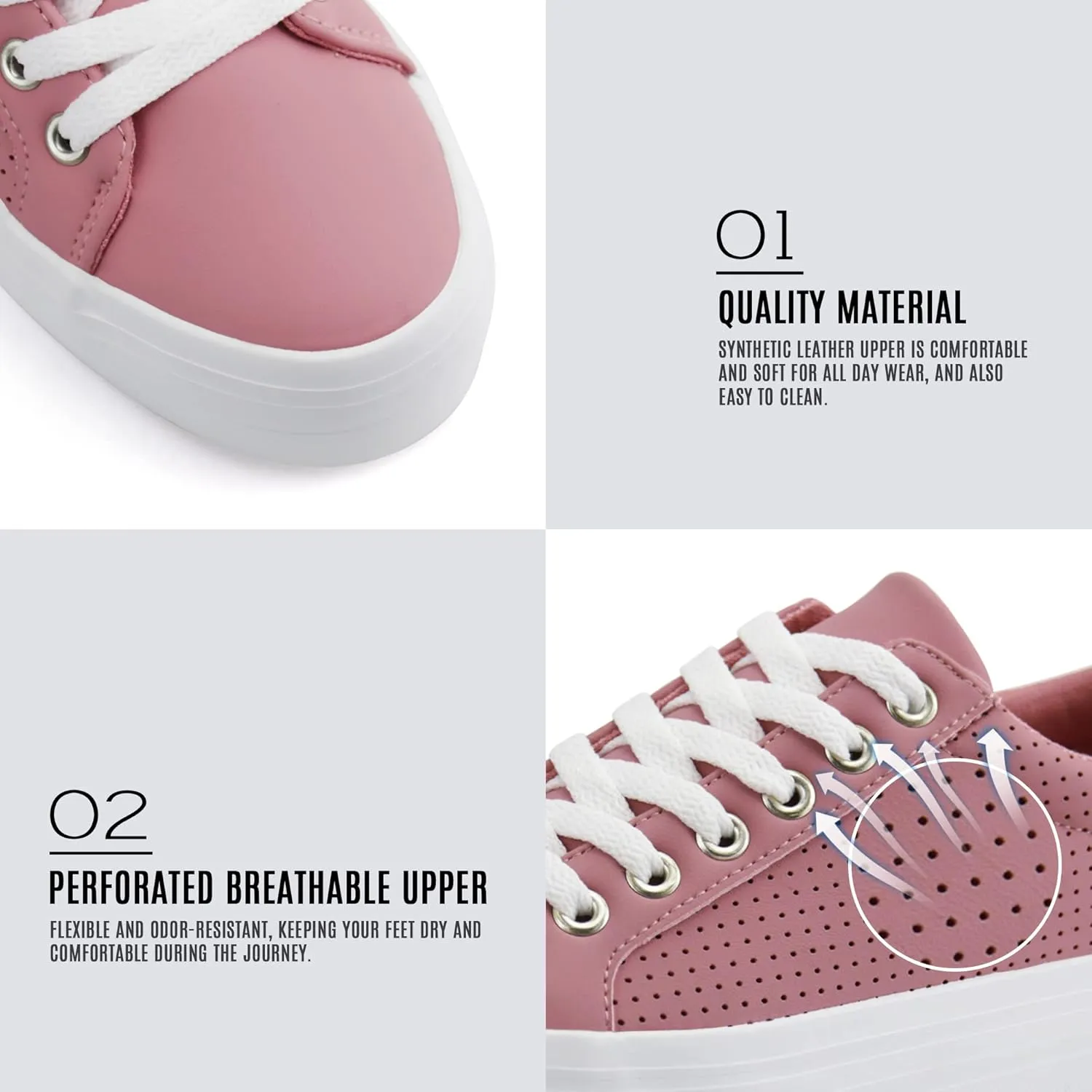 JABASIC Women Platform Sneakers Breathable Casual Lace Up Fashion Walking Shoes