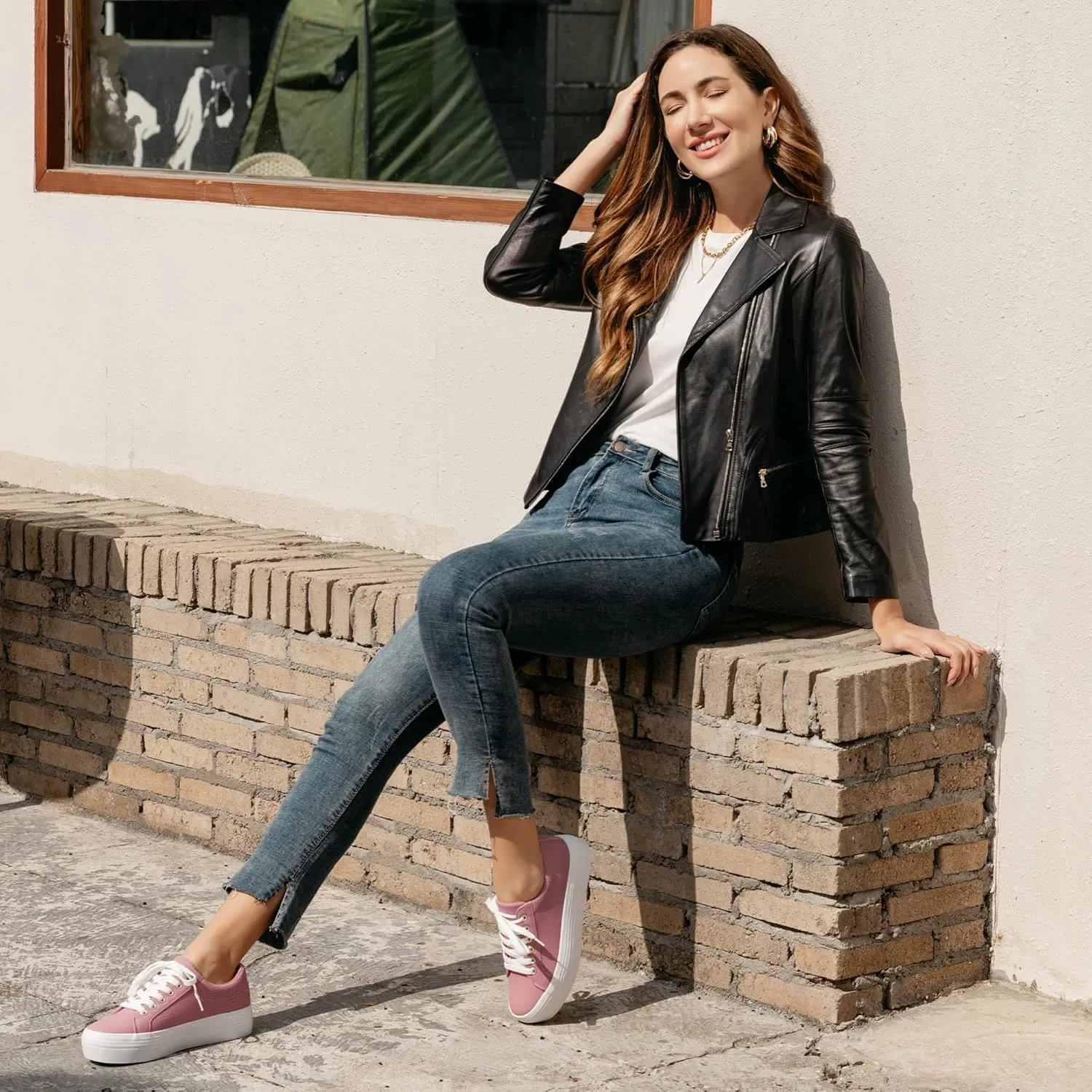 JABASIC Women Platform Sneakers Breathable Casual Lace Up Fashion Walking Shoes
