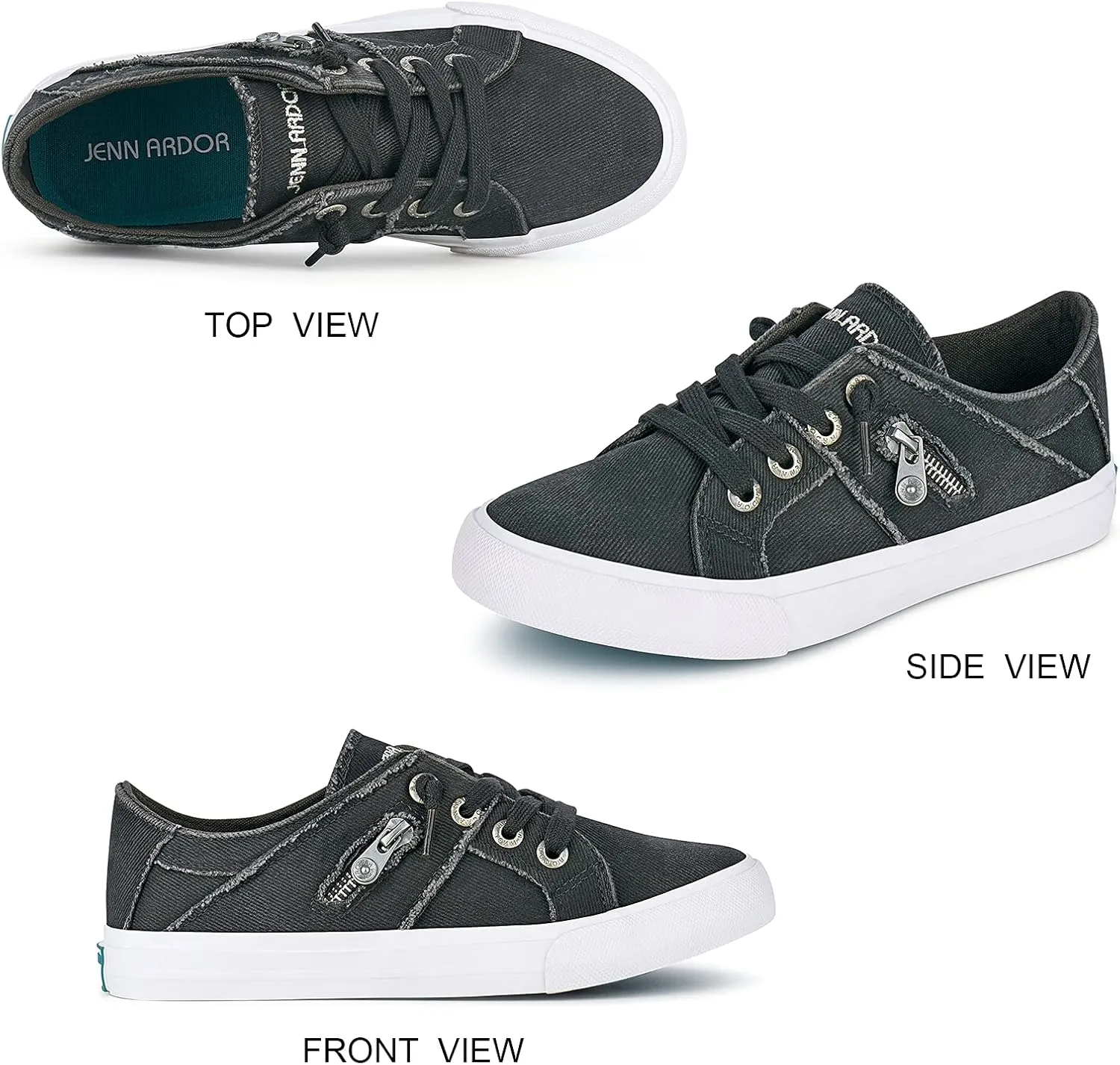JENN ARDOR Slip-On Sneakers Women's Walking Shoes Dressy Casual Canvas Sports Tennis Loafers Retro Fashion Comfortable Zipper Decor Flats
