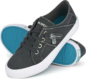 JENN ARDOR Slip-On Sneakers Women's Walking Shoes Dressy Casual Canvas Sports Tennis Loafers Retro Fashion Comfortable Zipper Decor Flats