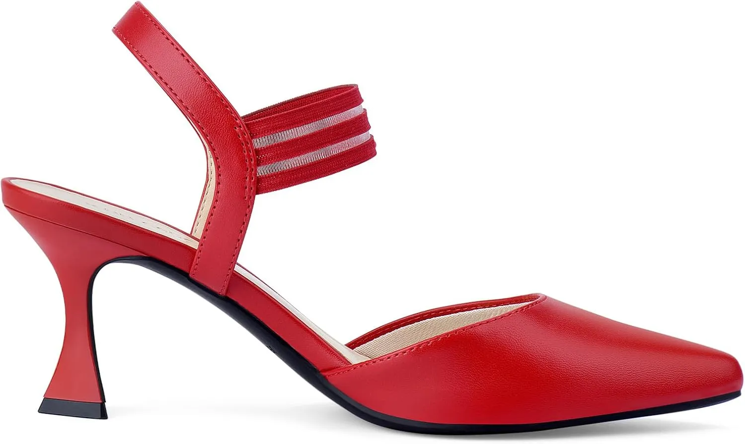 JENN ARDOR Women's Closed Toe Kitten Heels Slingback Pumps Elastic Ankle Strap Sandals Pointed Toe Wedding Prom Dress Shoes