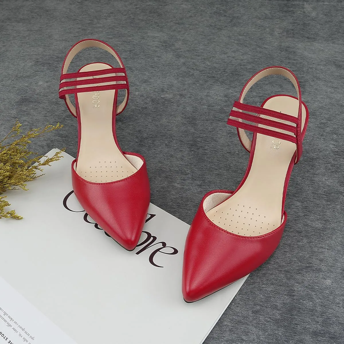 JENN ARDOR Women's Closed Toe Kitten Heels Slingback Pumps Elastic Ankle Strap Sandals Pointed Toe Wedding Prom Dress Shoes