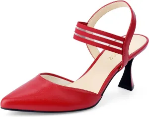 JENN ARDOR Women's Closed Toe Kitten Heels Slingback Pumps Elastic Ankle Strap Sandals Pointed Toe Wedding Prom Dress Shoes