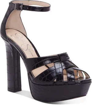 Jessica Simpson Womens Black Croc Strappy Adjustable Strap Padded Mishka Square Toe Platform Buckle Dress Sandals 8.5 M