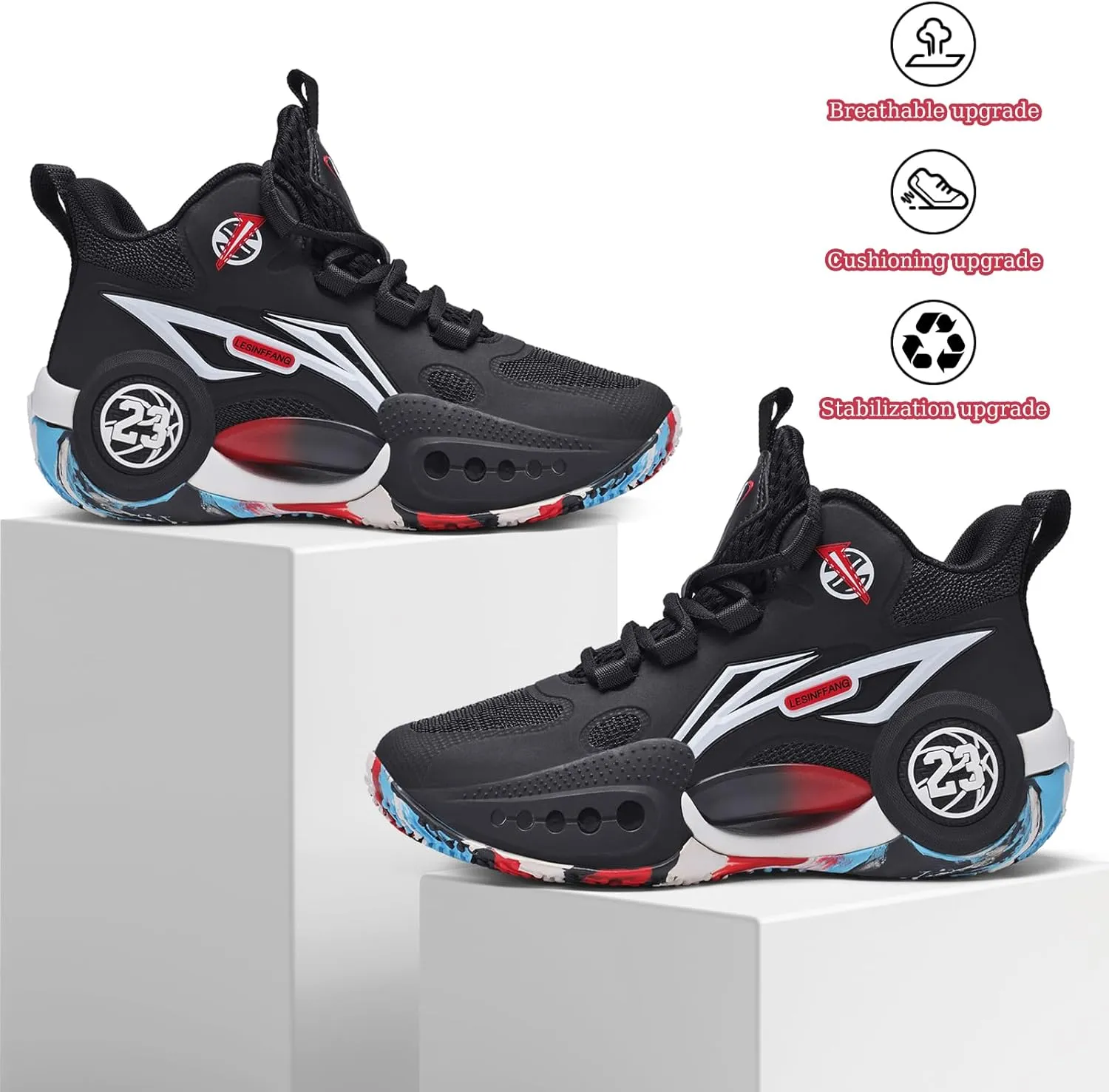 JMFCHI Kids Basketball Shoes High-top Sports Shoes Sneakers Durable Lace-up Non-Slip Running Shoes Secure for Little Kids Big Kids and Boys Girls