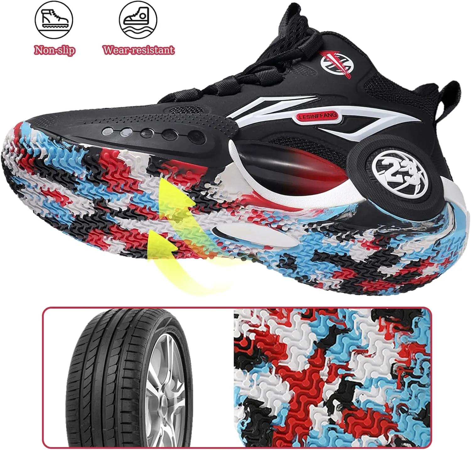 JMFCHI Kids Basketball Shoes High-top Sports Shoes Sneakers Durable Lace-up Non-Slip Running Shoes Secure for Little Kids Big Kids and Boys Girls