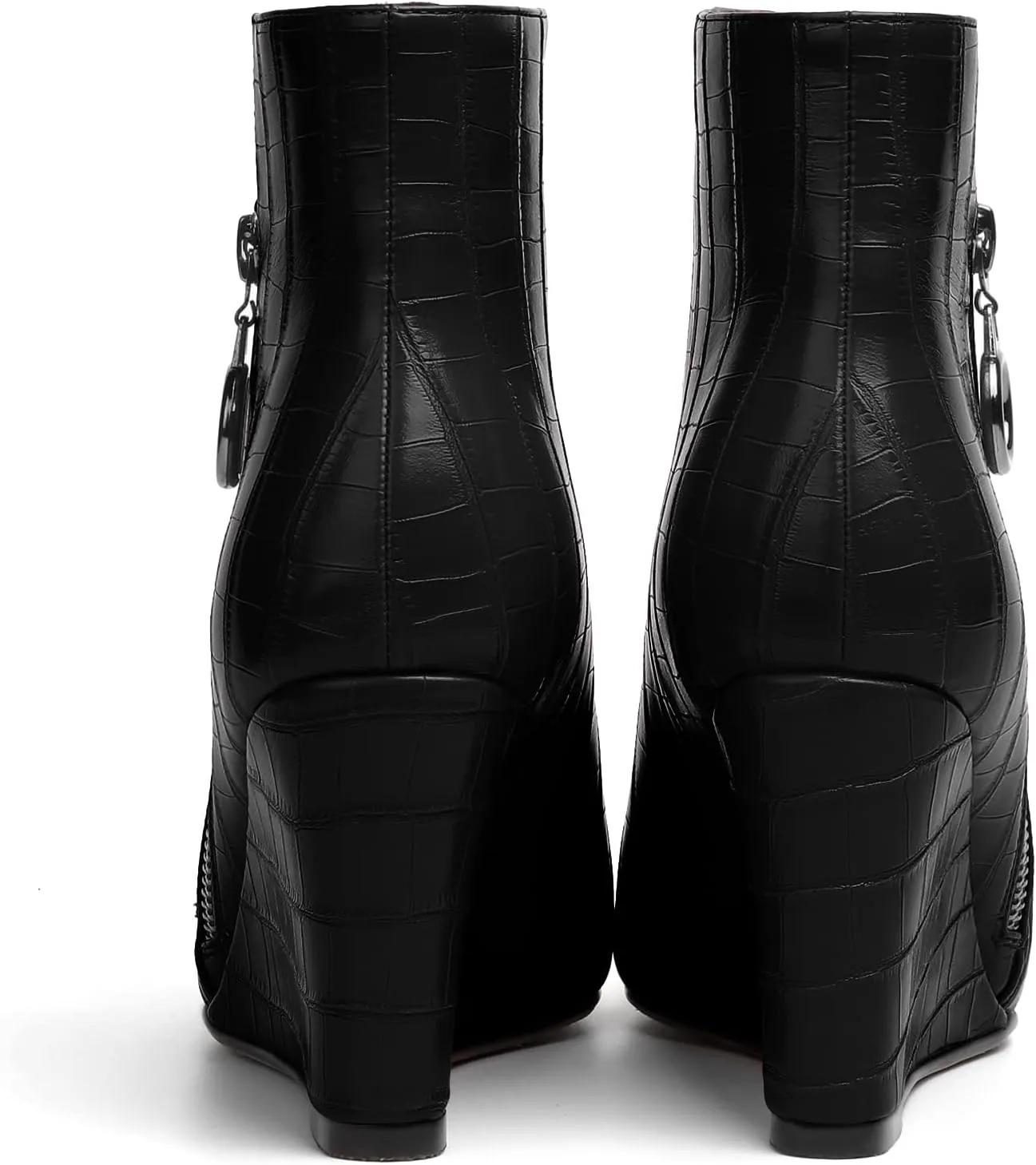 Joseywade Ankle Boots Wedge Heels for Women Pointed Toe Wedge Booties Zipper Closure with Fur 3.5 Inches Short Boots