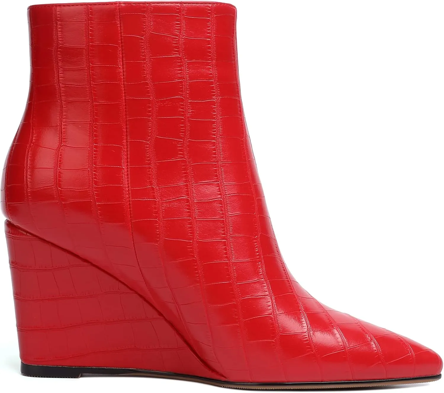 Joseywade Ankle Boots Wedge Heels for Women Pointed Toe Wedge Booties Zipper Closure with Fur 3.5 Inches Short Boots