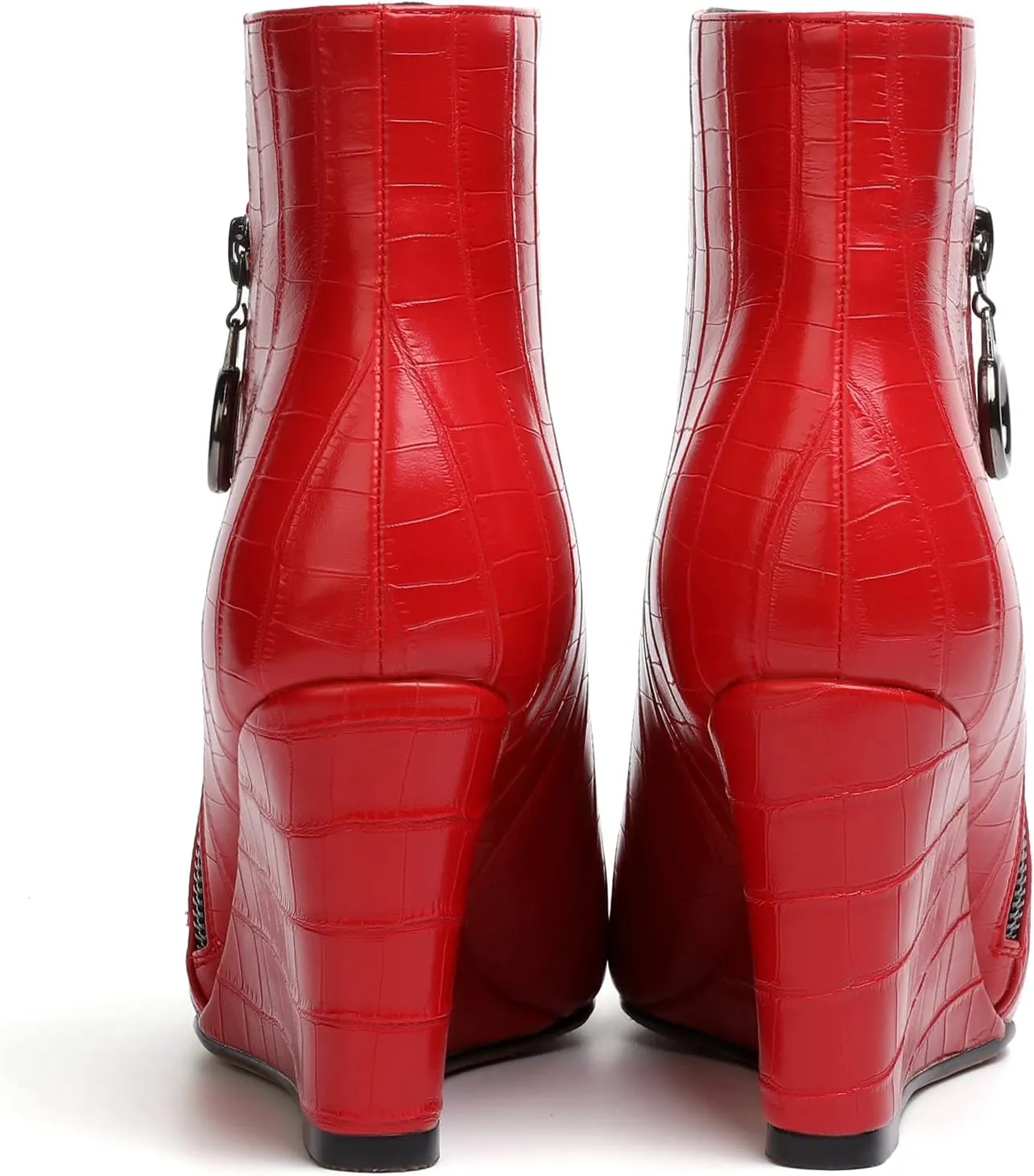 Joseywade Ankle Boots Wedge Heels for Women Pointed Toe Wedge Booties Zipper Closure with Fur 3.5 Inches Short Boots