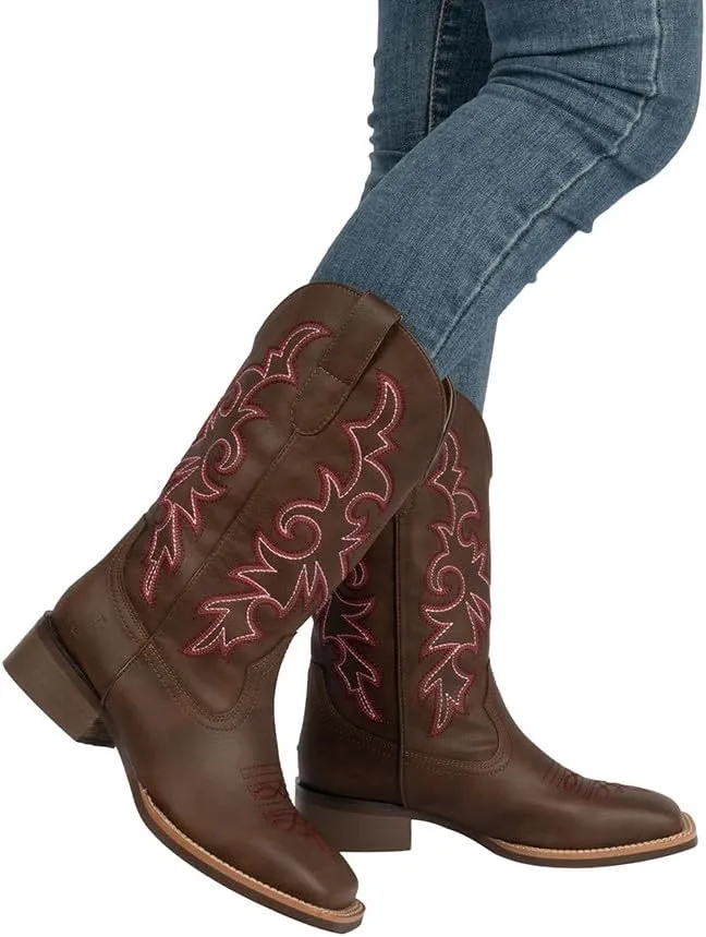 J's.o.l.e Fashion Cowboy Boots For Women Square Toe Wide Mid Calf Western Cowgirl Boots