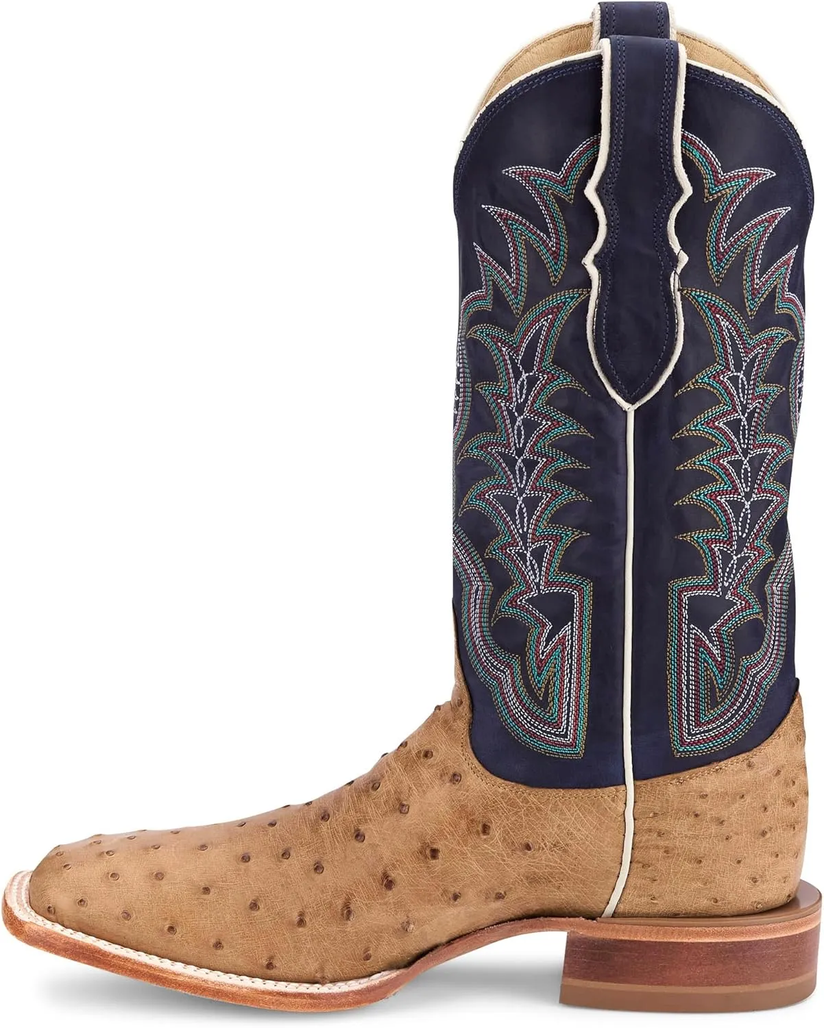 Justin Boot Company Men`s Chisolm Tan Full Quill Ostrich 13in Navy Blue Cowhide Top