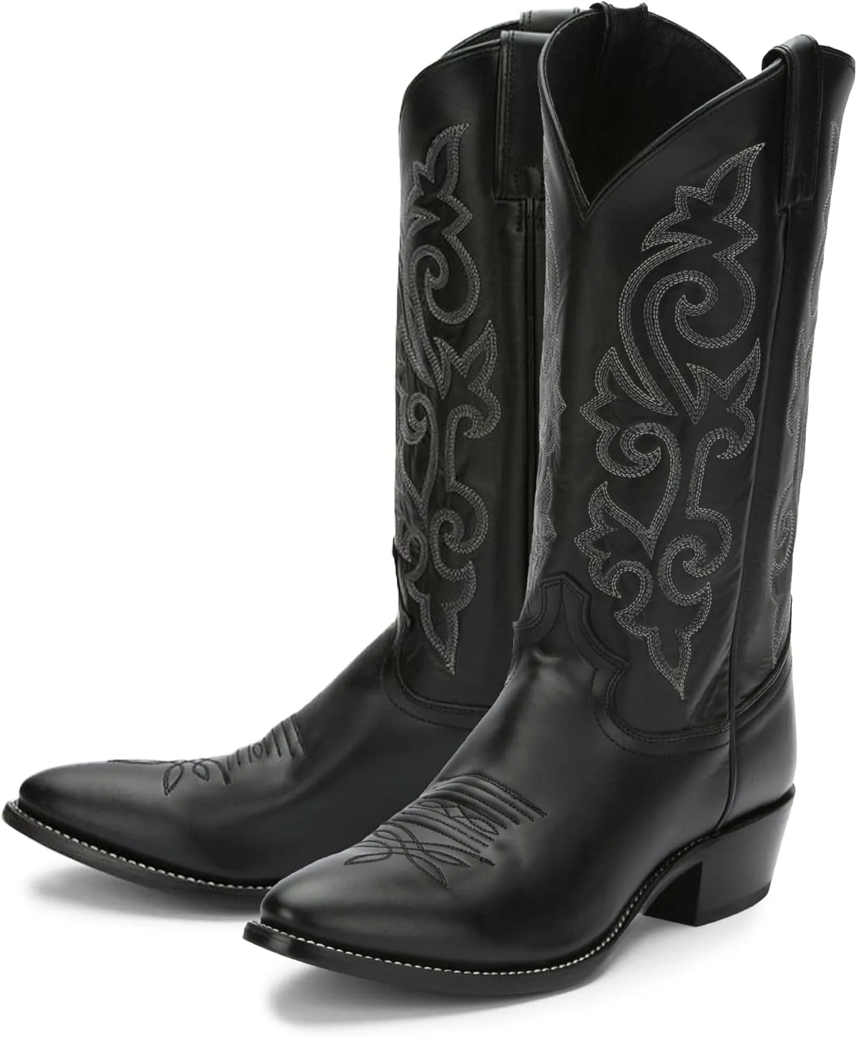 Justin Buck 13" Cowboy Boots for Men - Durable Premium Full-Grain Leather Round Toe Western Boots Build with Cushioned Insole & Full Welt Construction, Black - 8.5 EE