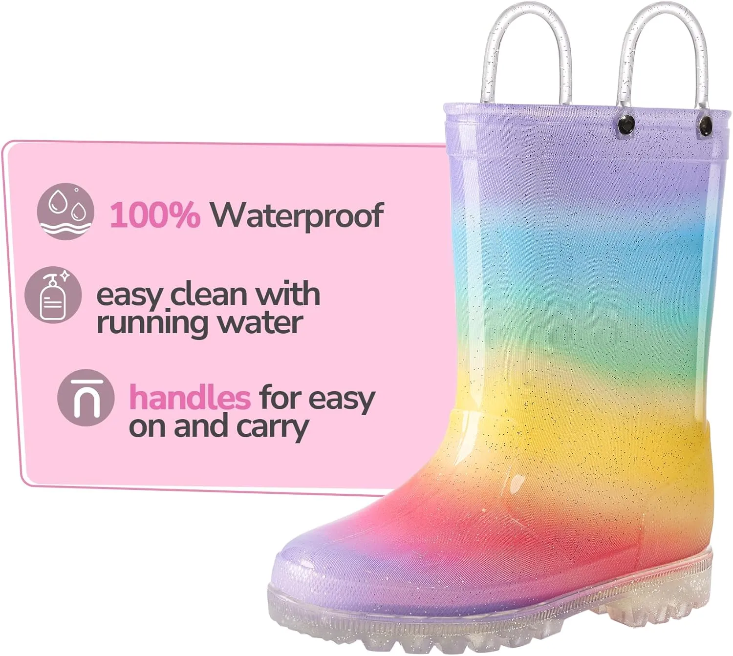 K KomForme Girls Boys Rain Boots Waterproof with Easy on Handles for Toddler/Little Kid/Big Kid