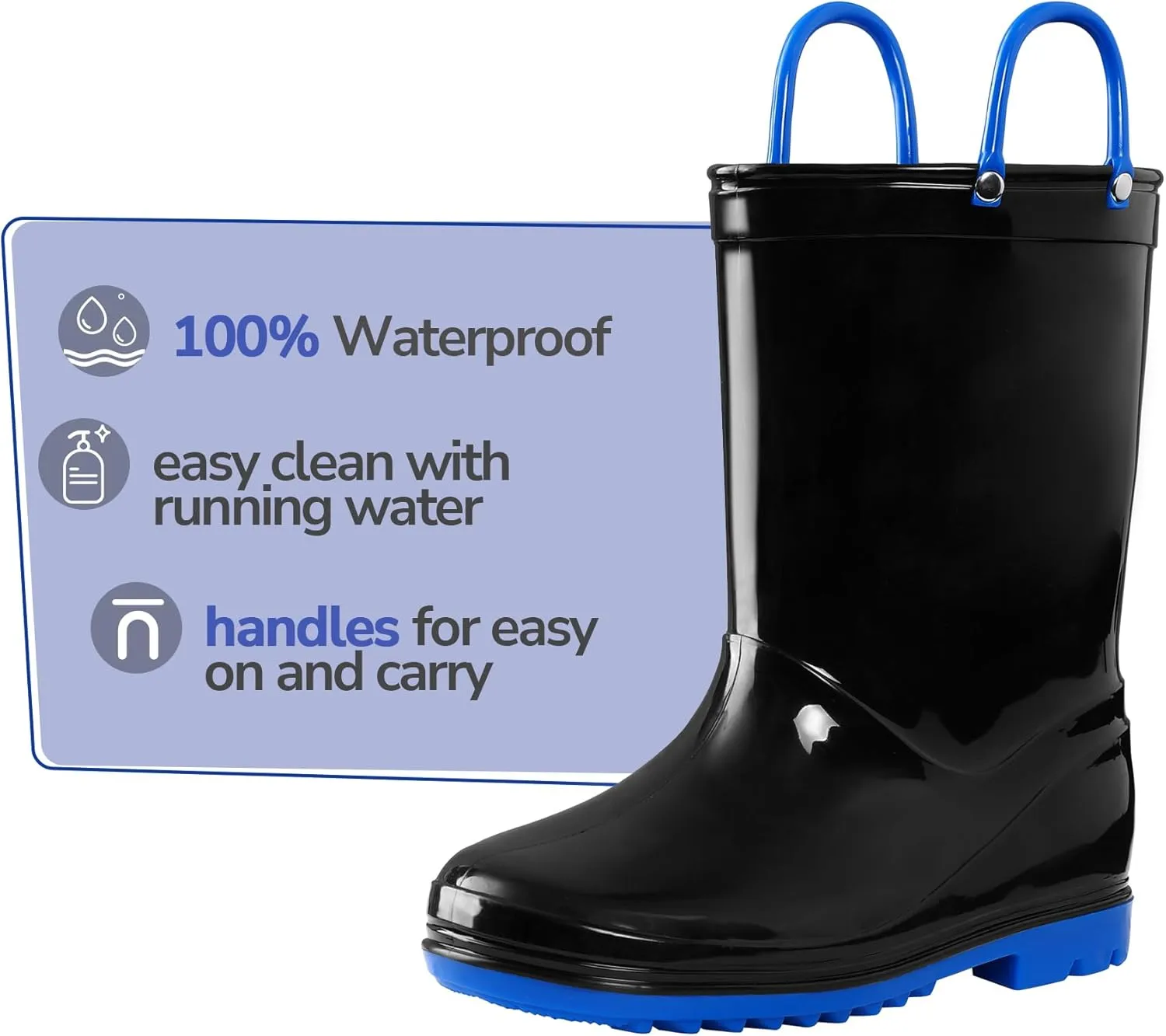 K KomForme Girls Boys Rain Boots Waterproof with Easy on Handles for Toddler/Little Kid/Big Kid