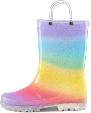 K KomForme Girls Boys Rain Boots Waterproof with Easy on Handles for Toddler/Little Kid/Big Kid
