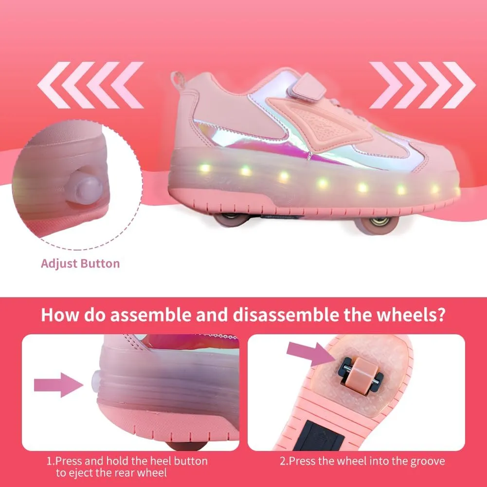 Kids Shoes with Double Wheels - Upgraded Kids Roller Shoes for Gifts, Retractable Wheels Skateboarding Shoes for Kids Sneakers Light Up Rechargeable for Birthday Party Gift