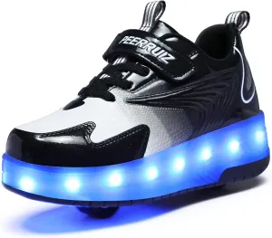 Kids Shoes with Double Wheels - Upgraded Kids Roller Shoes for Gifts, Retractable Wheels Skateboarding Shoes for Kids Sneakers Light Up Rechargeable for Birthday Party Gift