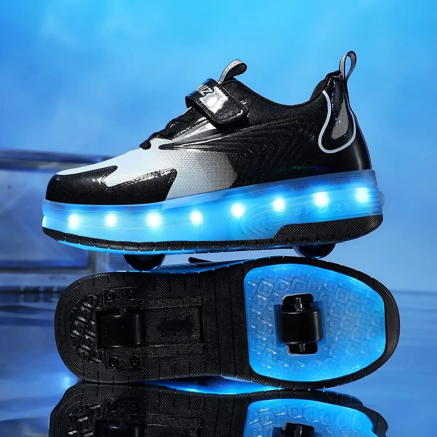 Kids Shoes with Double Wheels - Upgraded Kids Roller Shoes for Gifts, Retractable Wheels Skateboarding Shoes for Kids Sneakers Light Up Rechargeable for Birthday Party Gift