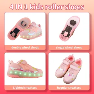 Kids Shoes with Double Wheels - Upgraded Kids Roller Shoes for Gifts, Retractable Wheels Skateboarding Shoes for Kids Sneakers Light Up Rechargeable for Birthday Party Gift