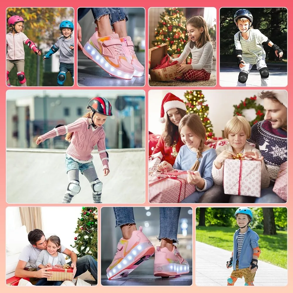 Kids Shoes with Double Wheels - Upgraded Kids Roller Shoes for Gifts, Retractable Wheels Skateboarding Shoes for Kids Sneakers Light Up Rechargeable for Birthday Party Gift