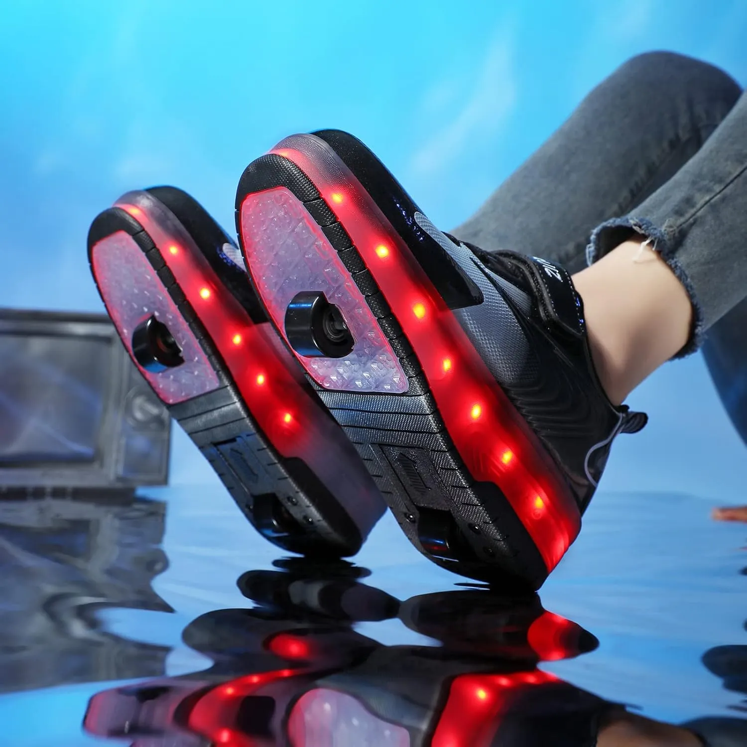 Kids Shoes with Double Wheels - Upgraded Kids Roller Shoes for Gifts, Retractable Wheels Skateboarding Shoes for Kids Sneakers Light Up Rechargeable for Birthday Party Gift