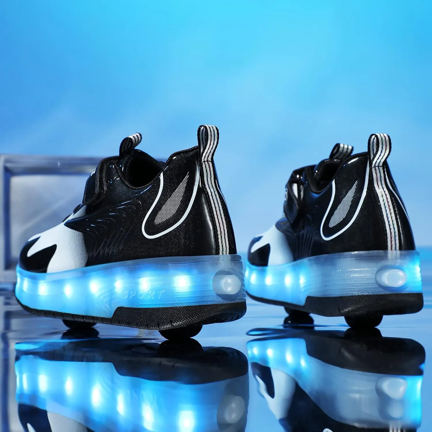 Kids Shoes with Double Wheels - Upgraded Kids Roller Shoes for Gifts, Retractable Wheels Skateboarding Shoes for Kids Sneakers Light Up Rechargeable for Birthday Party Gift