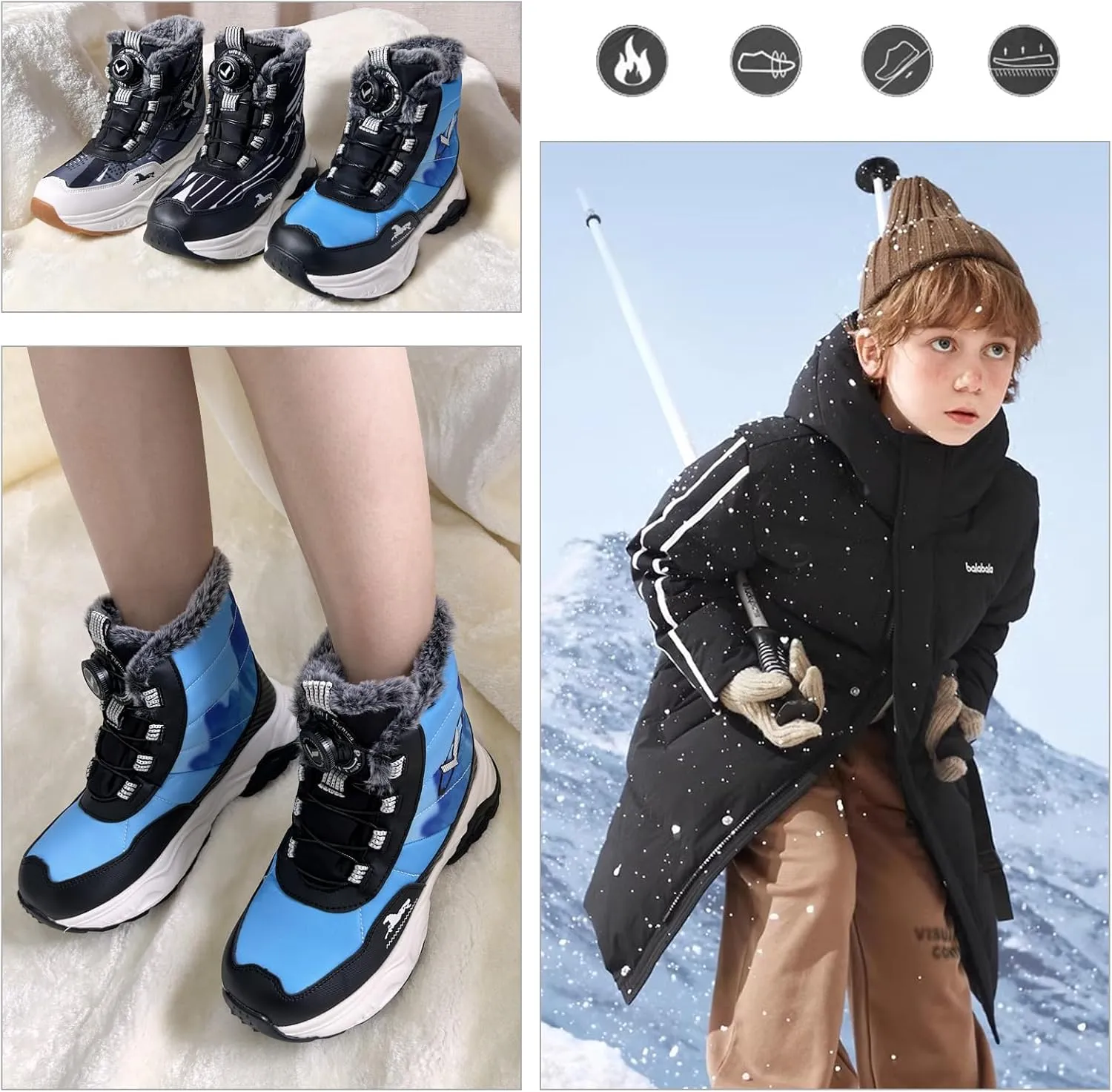 Kids Snow Boots Boys Girls Winter Shoes Warm Waterproof Slip Resistant Outdoor Hiking Walking Boot