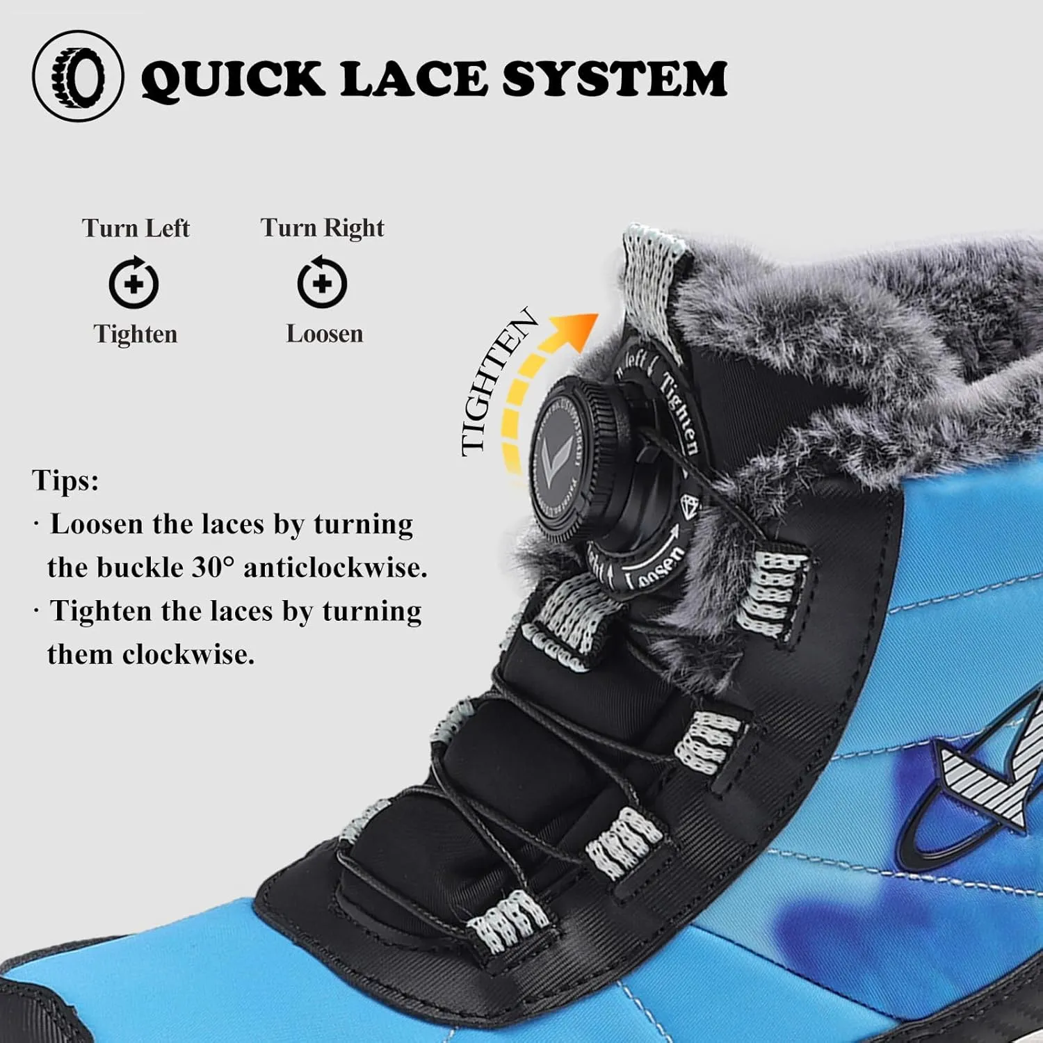 Kids Snow Boots Boys Girls Winter Shoes Warm Waterproof Slip Resistant Outdoor Hiking Walking Boot