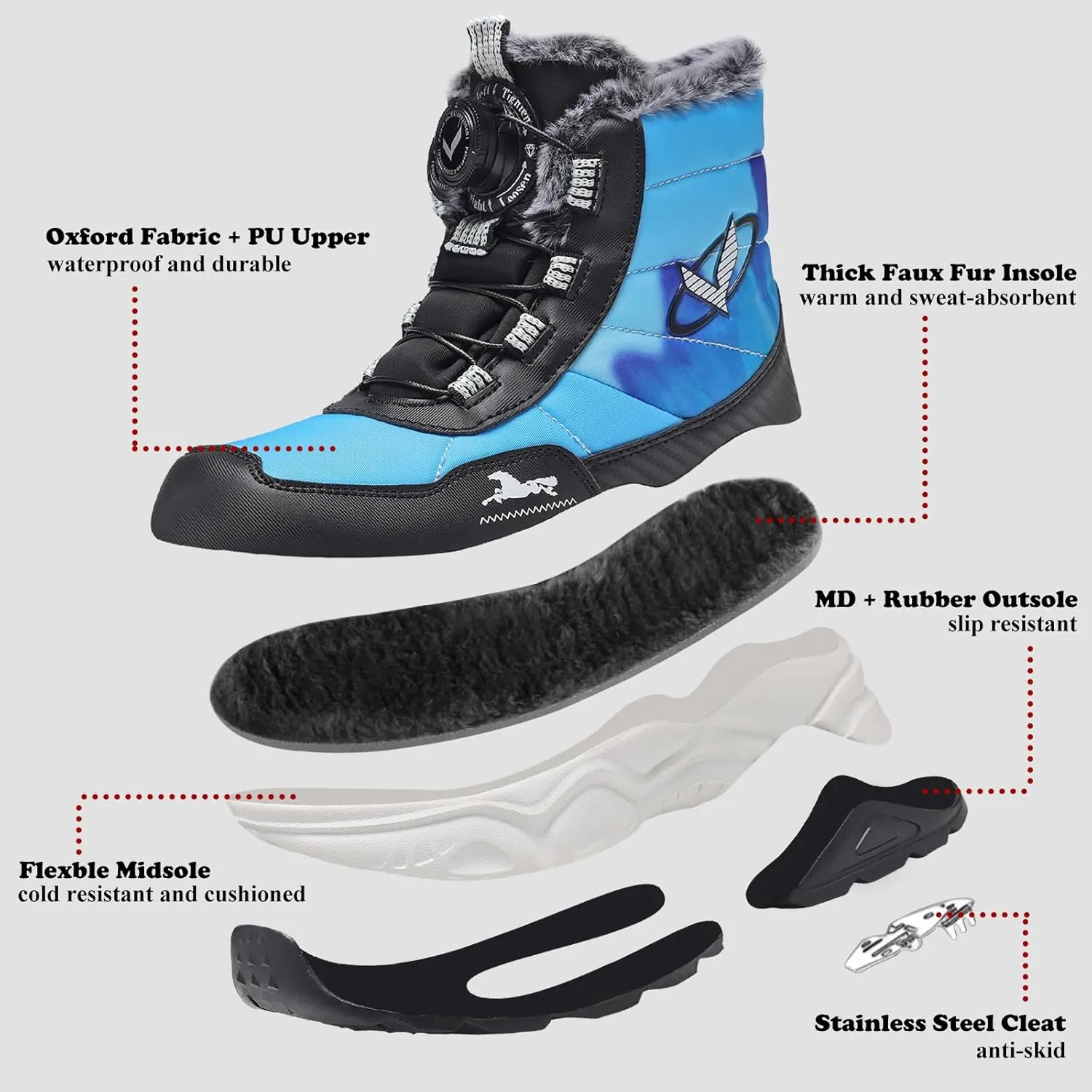 Kids Snow Boots Boys Girls Winter Shoes Warm Waterproof Slip Resistant Outdoor Hiking Walking Boot