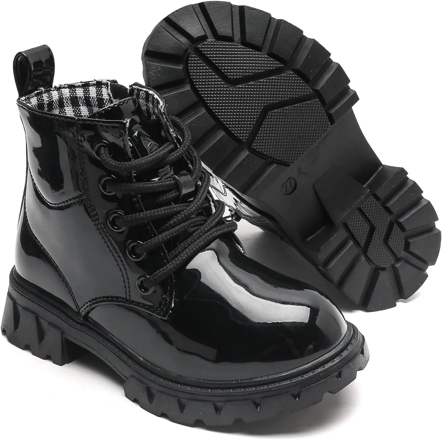 kkdom Boys Girls Waterproof Lace Up Side Zipper Ankle Combat Boots(Toddler/Little Kid/Big Kid)