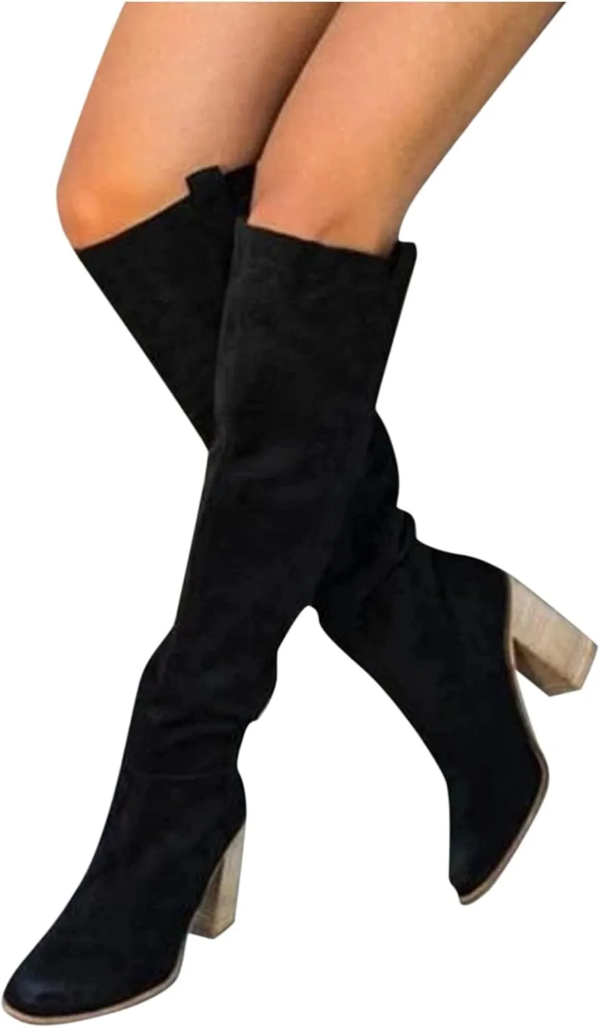 Knee High Boots for Women with Heel Peep Toe Shoes Boots Heel Boots Retro Flat Thigh High Boots for Women