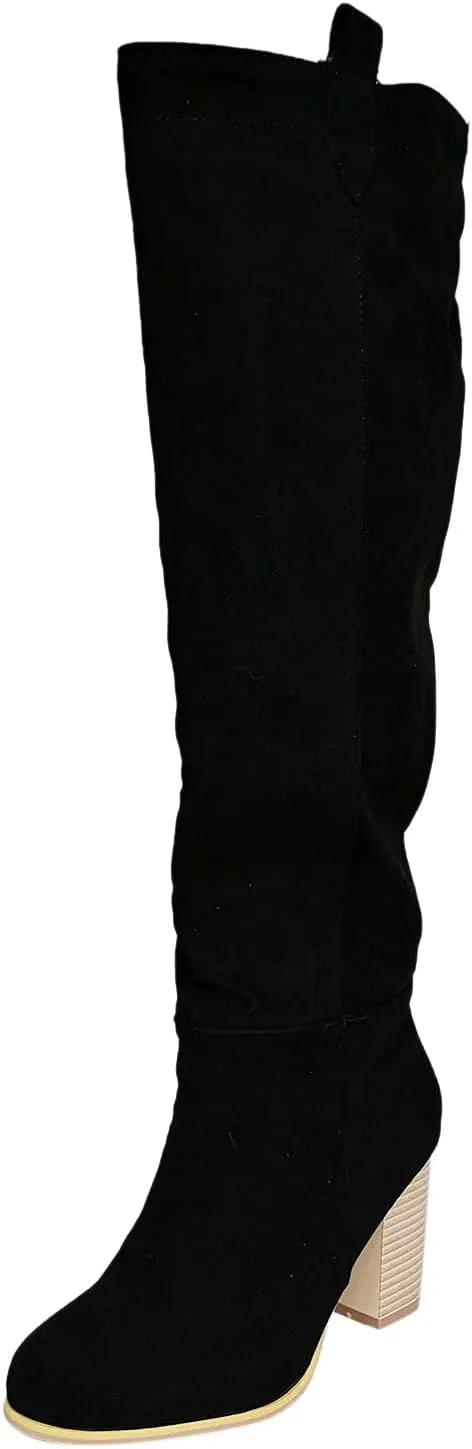 Knee High Boots for Women with Heel Peep Toe Shoes Boots Heel Boots Retro Flat Thigh High Boots for Women