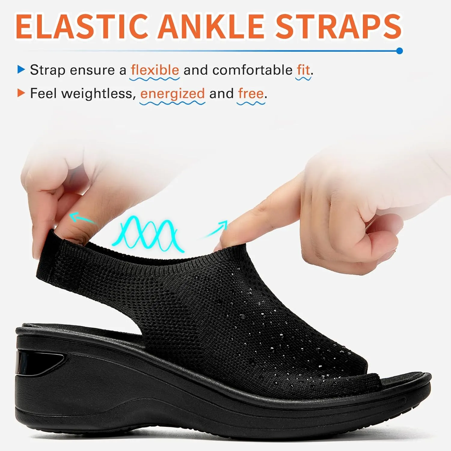 KOIMED Women's Comfortable Platform Walking Sandals With Memory Foam Open Toe Lightweight Breathable Soft Mesh Washable For Summer Travel Casual Beach Outdoor Sport