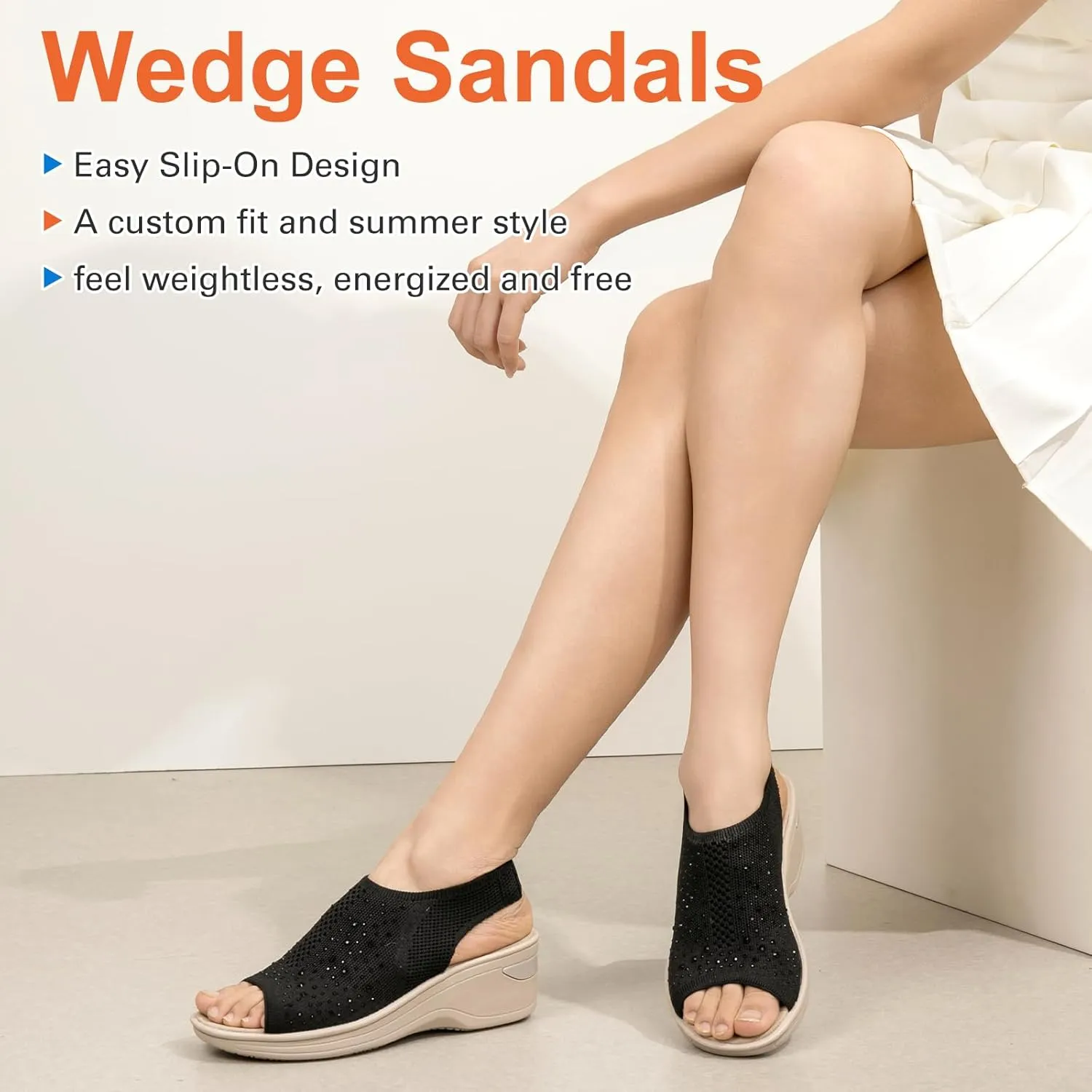 KOIMED Women's Comfortable Platform Walking Sandals With Memory Foam Open Toe Lightweight Breathable Soft Mesh Washable For Summer Travel Casual Beach Outdoor Sport