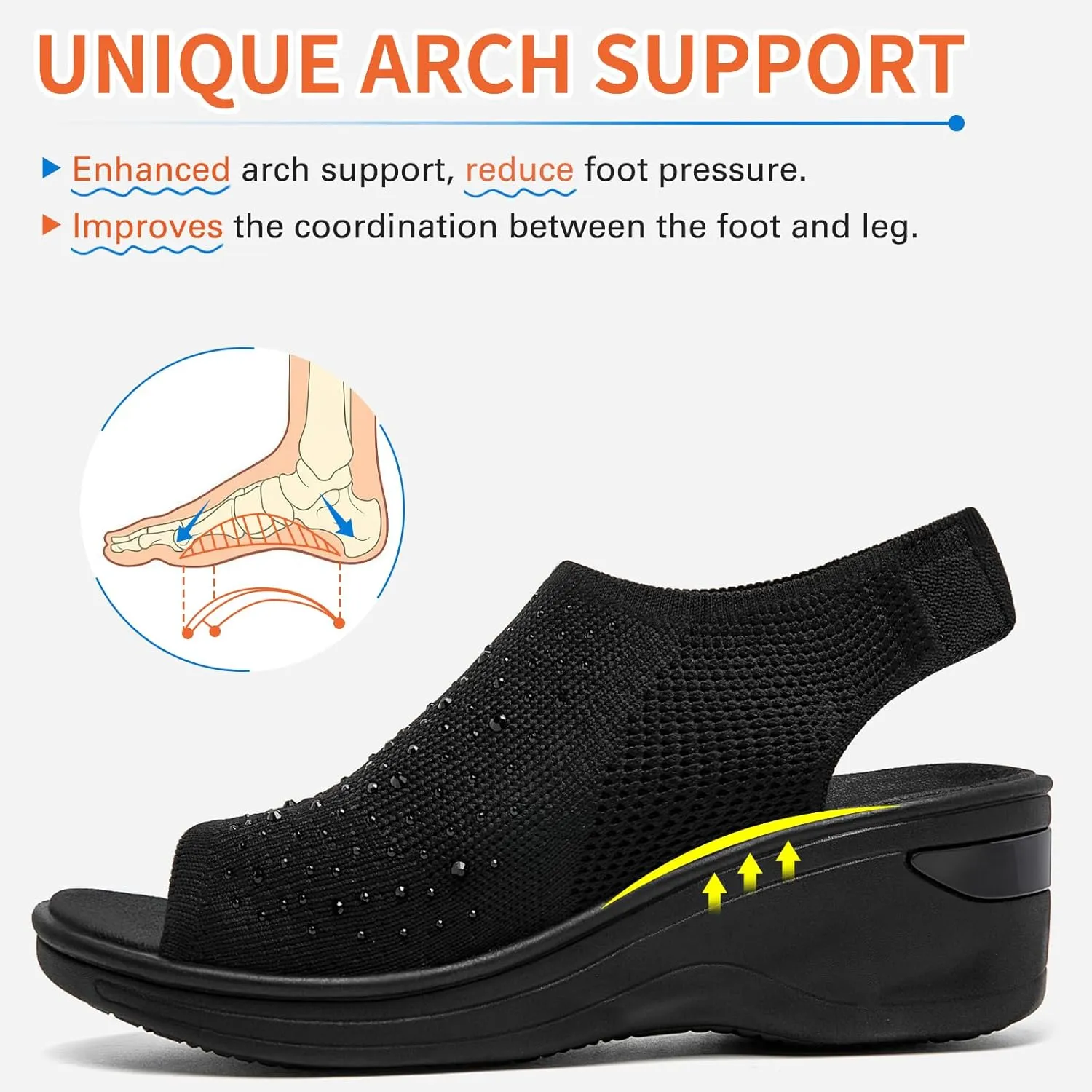 KOIMED Women's Comfortable Platform Walking Sandals With Memory Foam Open Toe Lightweight Breathable Soft Mesh Washable For Summer Travel Casual Beach Outdoor Sport