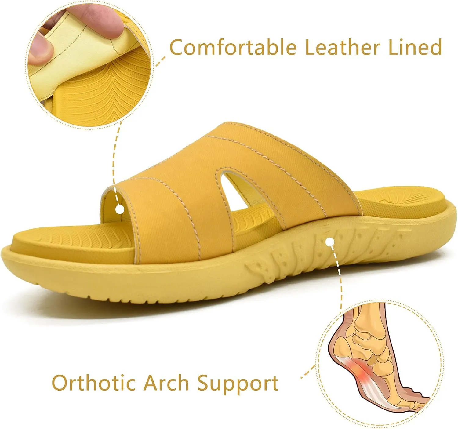 KuaiLu Womens Fashion Orthotic Slides Ladies Lightweight Athletic Yoga Mat Sandals Slip On Thick Cushion Slippers Sandals With Comfortable Plantar Fasciitis Arch Support