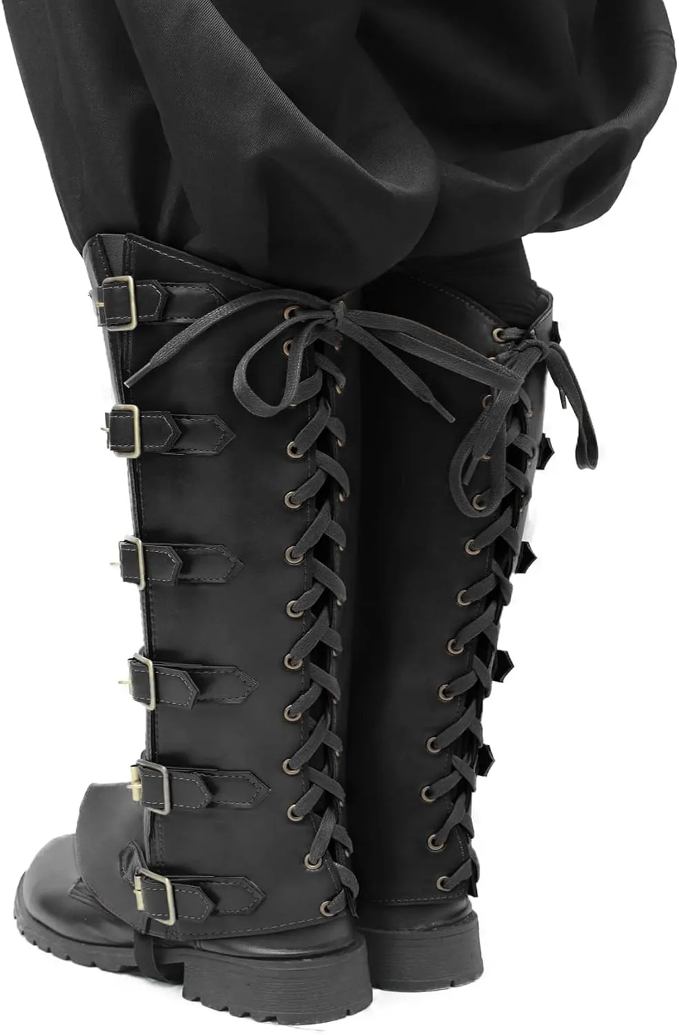 KUOIN Men's Medieval Pirate Boots Covers, Faux Leather Steampunk Leg Guards Costume Accessories