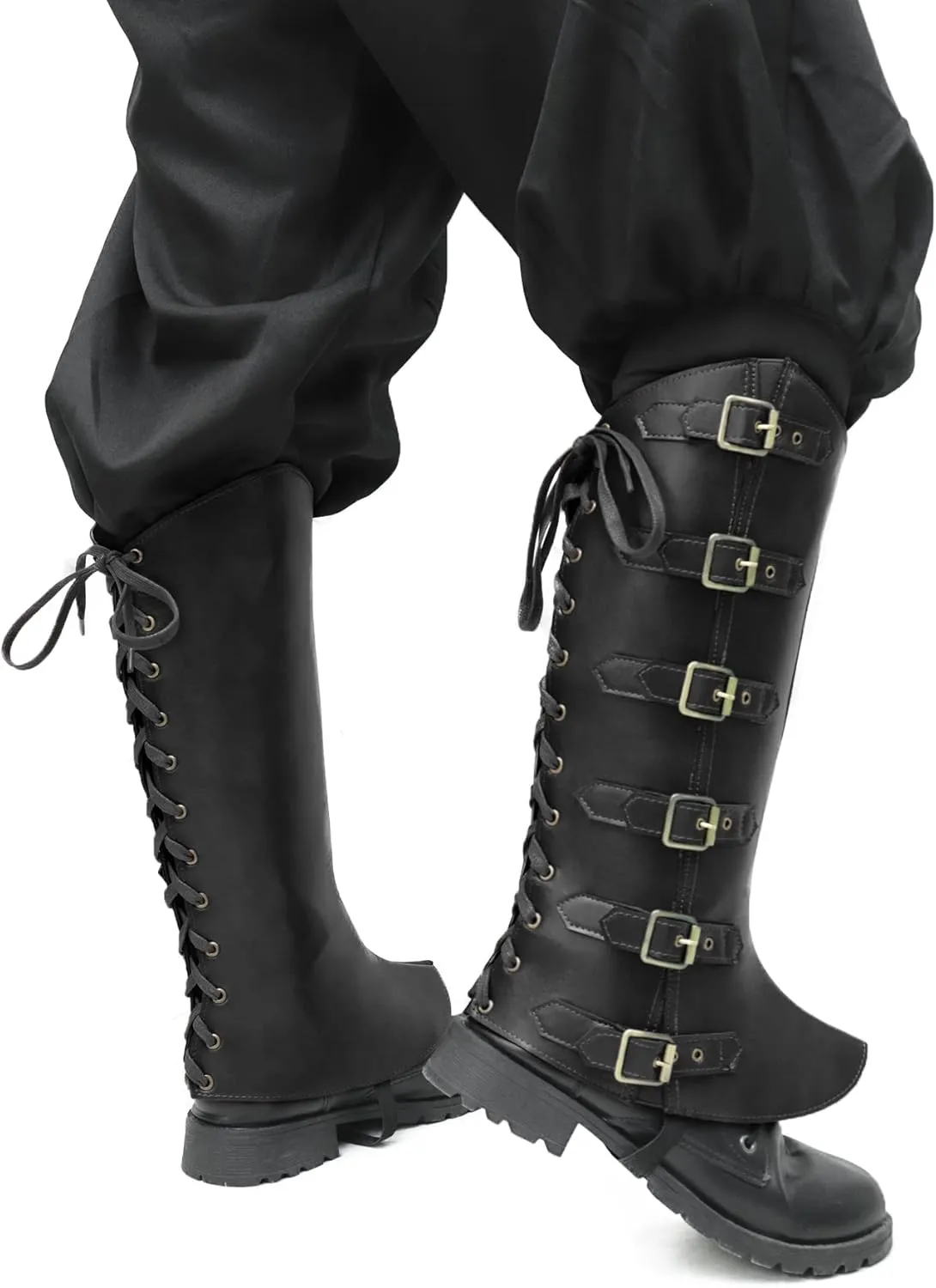 KUOIN Men's Medieval Pirate Boots Covers, Faux Leather Steampunk Leg Guards Costume Accessories
