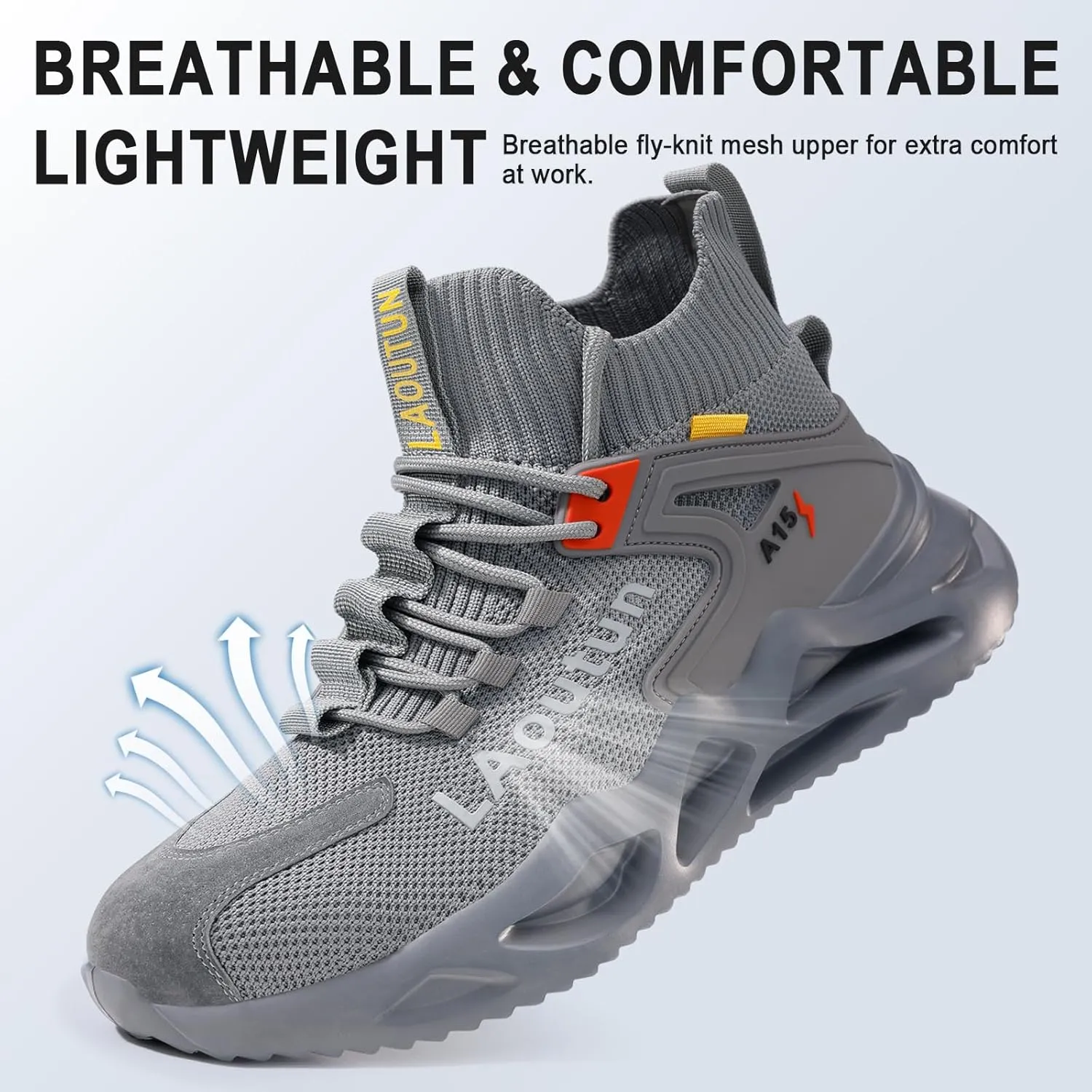 LAoutun Steel Toe Shoes for Men and Women Comfortable Lightweight Work Safety Shoes Puncture Proof Slip Resistant Indestructible Sneakers Construction Work Utility Sneakers
