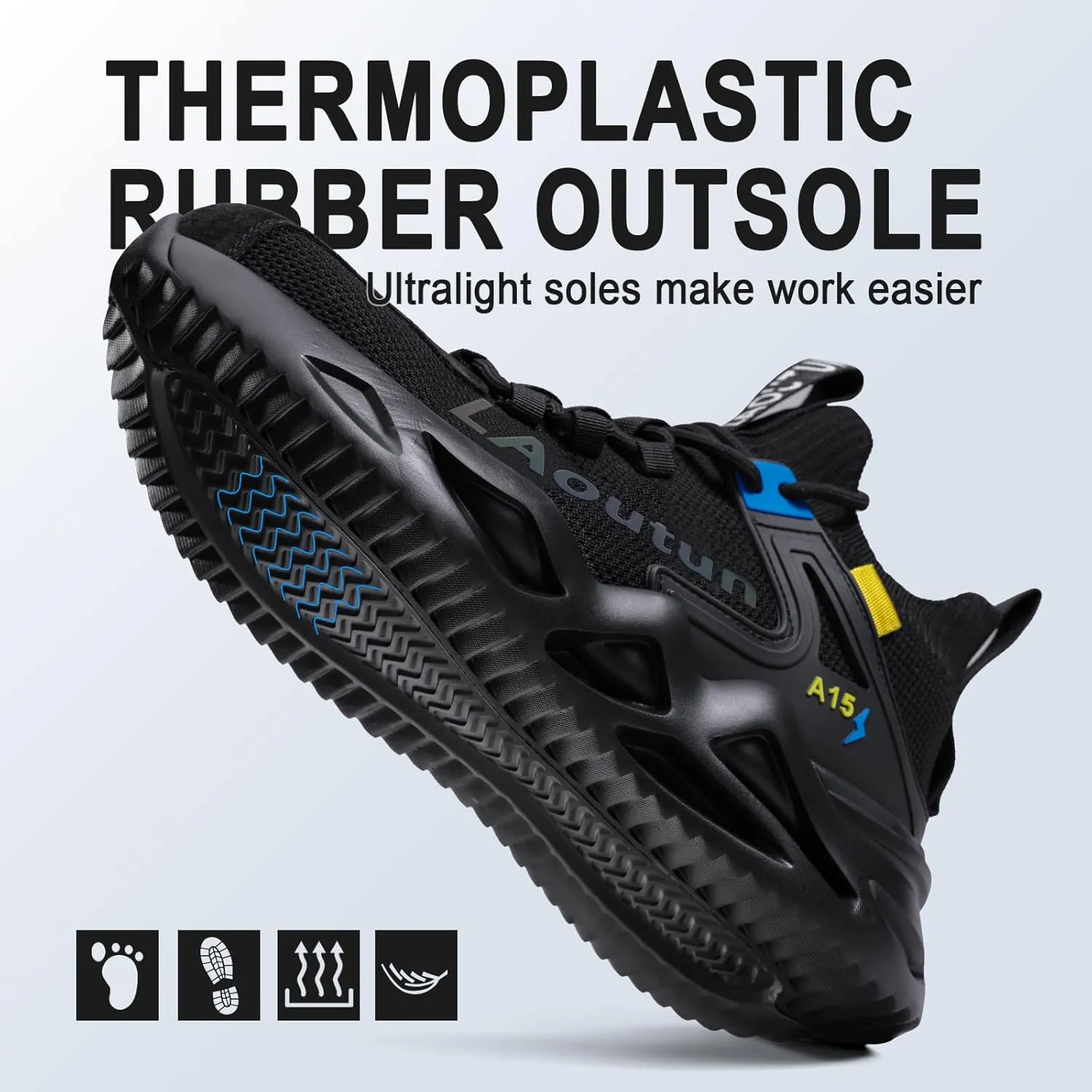 LAoutun Steel Toe Shoes for Men and Women Comfortable Lightweight Work Safety Shoes Puncture Proof Slip Resistant Indestructible Sneakers Construction Work Utility Sneakers