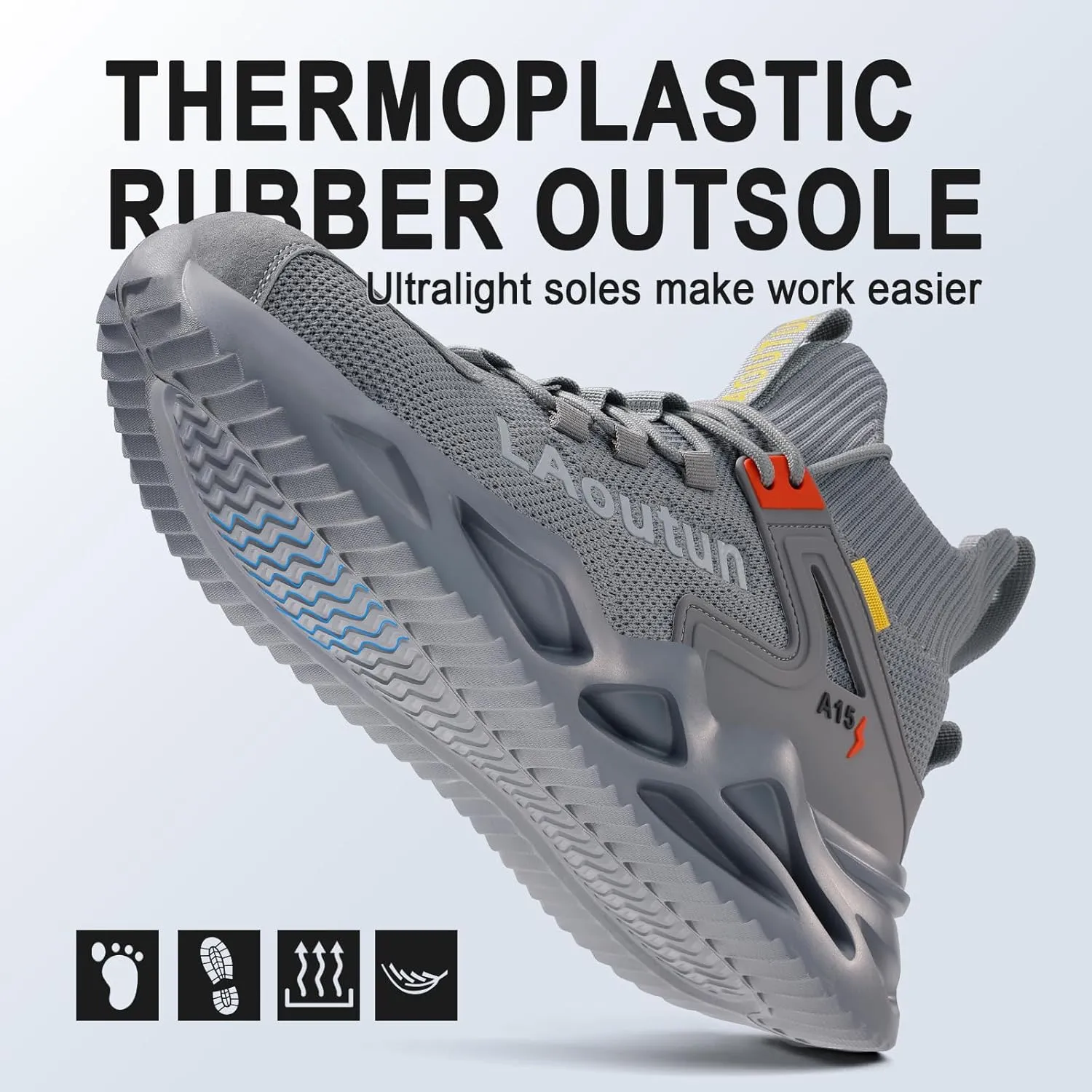 LAoutun Steel Toe Shoes for Men and Women Comfortable Lightweight Work Safety Shoes Puncture Proof Slip Resistant Indestructible Sneakers Construction Work Utility Sneakers