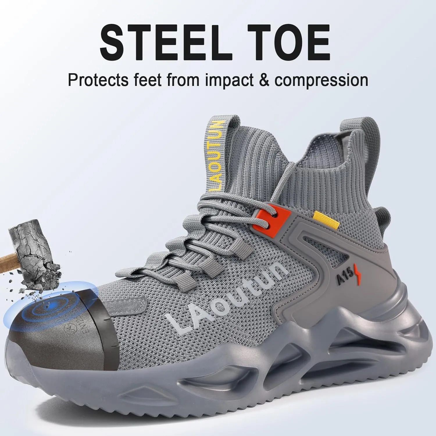 LAoutun Steel Toe Shoes for Men and Women Comfortable Lightweight Work Safety Shoes Puncture Proof Slip Resistant Indestructible Sneakers Construction Work Utility Sneakers