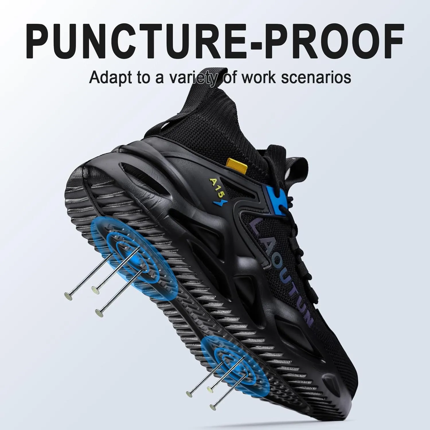 LAoutun Steel Toe Shoes for Men and Women Comfortable Lightweight Work Safety Shoes Puncture Proof Slip Resistant Indestructible Sneakers Construction Work Utility Sneakers