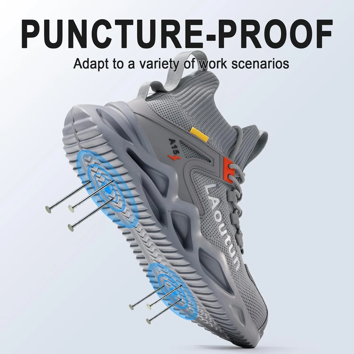 LAoutun Steel Toe Shoes for Men and Women Comfortable Lightweight Work Safety Shoes Puncture Proof Slip Resistant Indestructible Sneakers Construction Work Utility Sneakers