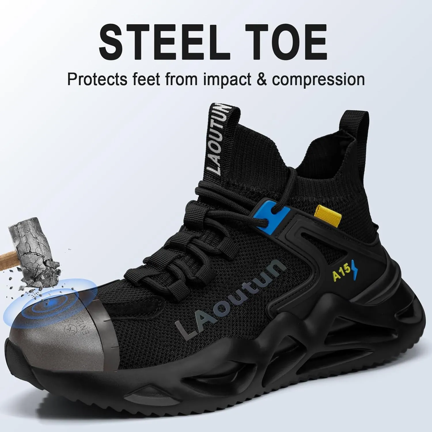 LAoutun Steel Toe Shoes for Men and Women Comfortable Lightweight Work Safety Shoes Puncture Proof Slip Resistant Indestructible Sneakers Construction Work Utility Sneakers