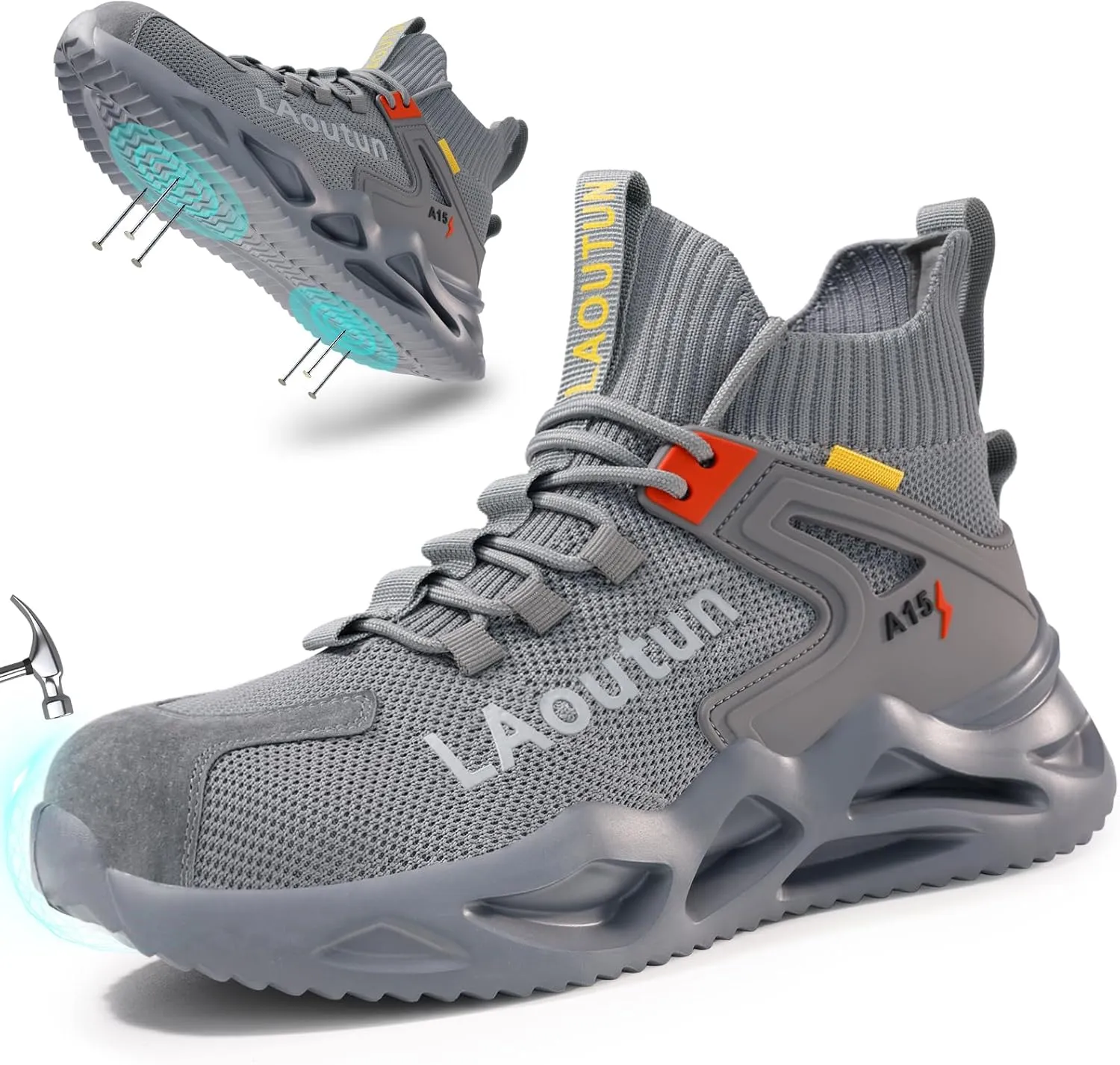 LAoutun Steel Toe Shoes for Men and Women Comfortable Lightweight Work Safety Shoes Puncture Proof Slip Resistant Indestructible Sneakers Construction Work Utility Sneakers