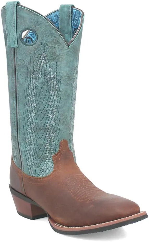 Laredo Womens Sable Embroidered Square Toe Casual Boots Mid Calf Low Heel 1-2" - Blue, Brown