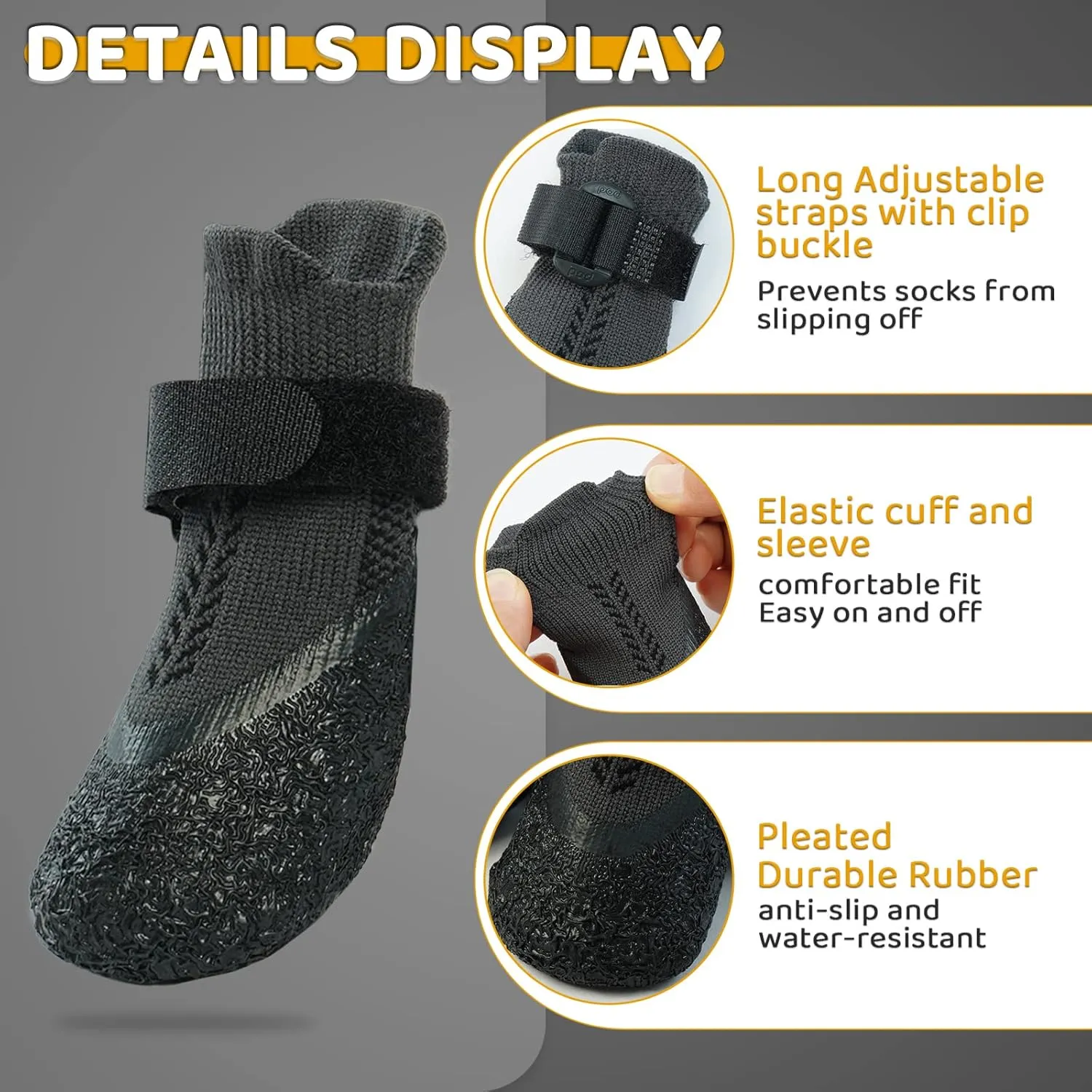 Large Dog Socks - Anti-Slip Grip Socks with Rubber & Fix Straps, Non-Slip Paw Protectors for Indoor/Outdoor Use on Hardwood Floors & Hot Pavement