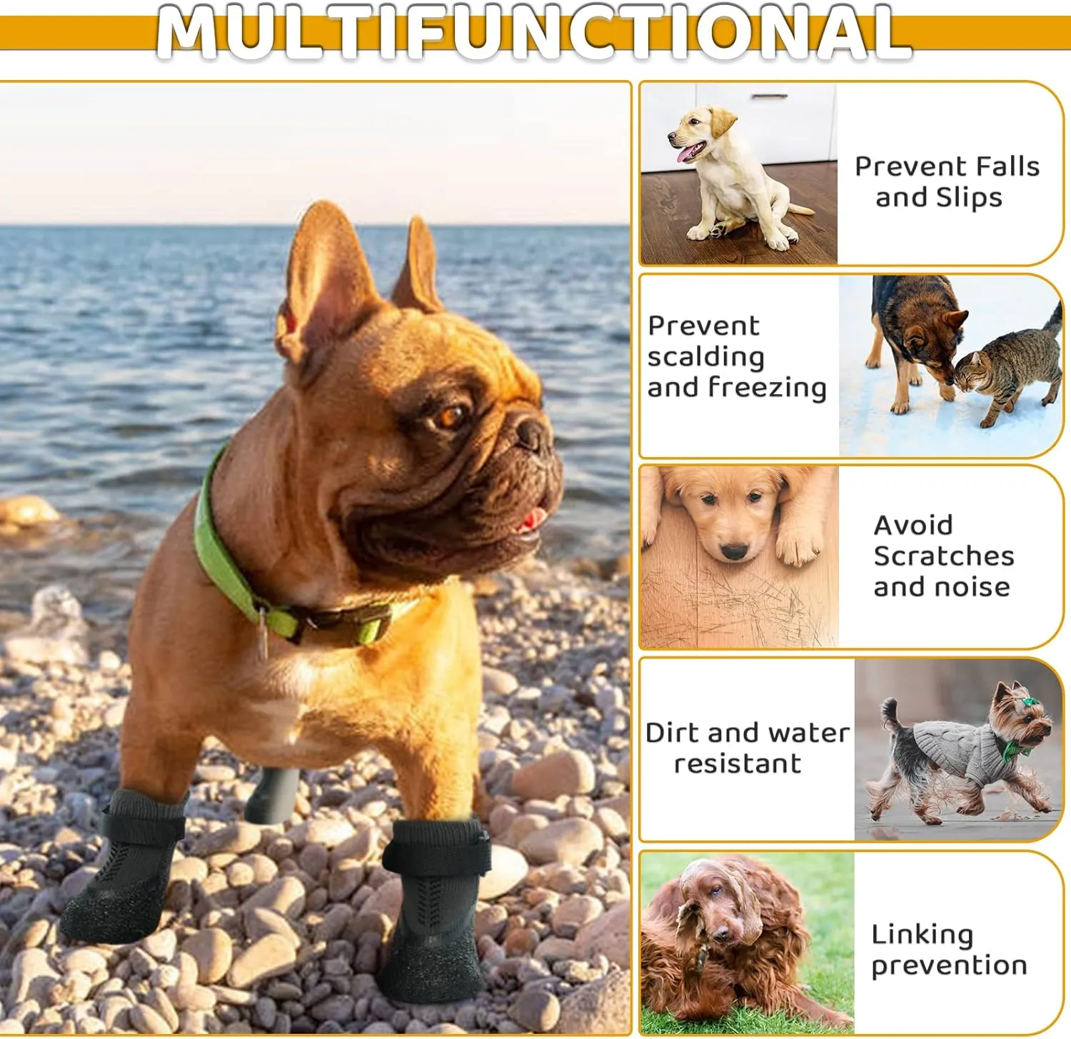 Large Dog Socks - Anti-Slip Grip Socks with Rubber & Fix Straps, Non-Slip Paw Protectors for Indoor/Outdoor Use on Hardwood Floors & Hot Pavement