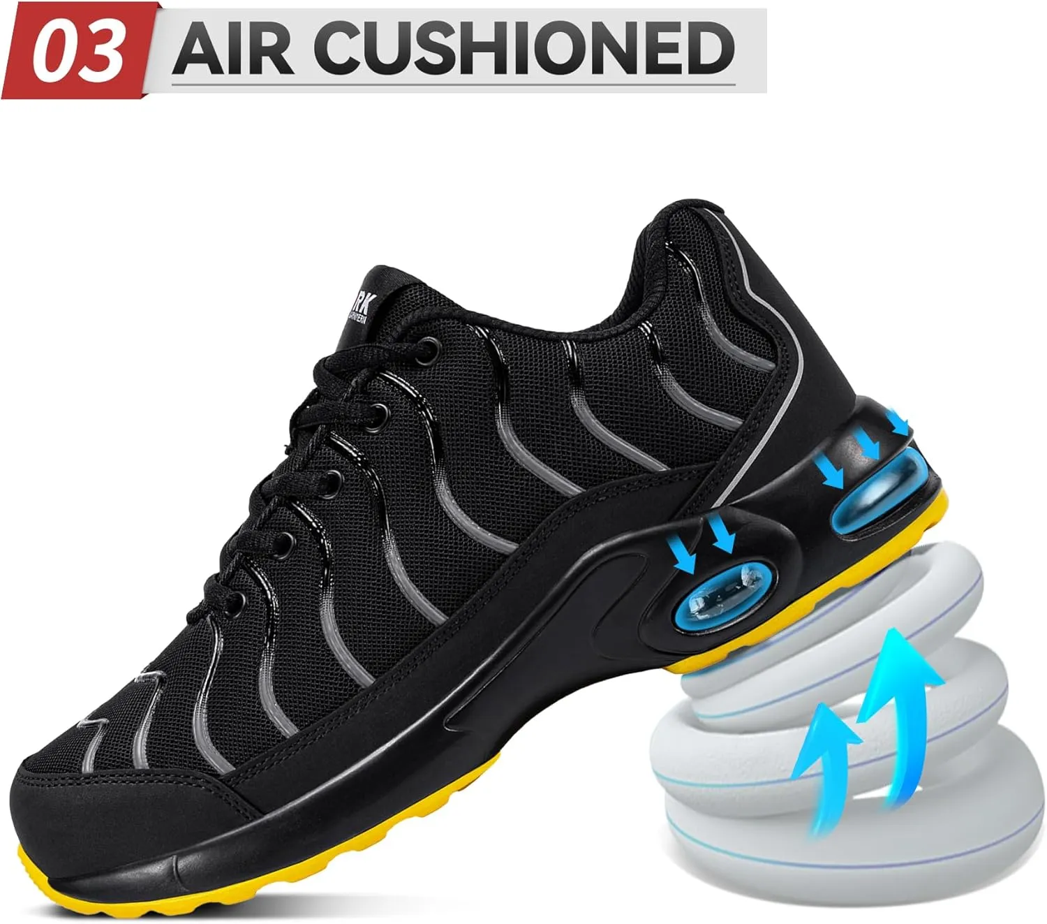 LARNMERN Air Cushion Steel Toe Shoes for Men Wide Women Lightweight Puncture Proof Work Safety Sneakers Breathable Slip Resistant Tennis Shoe